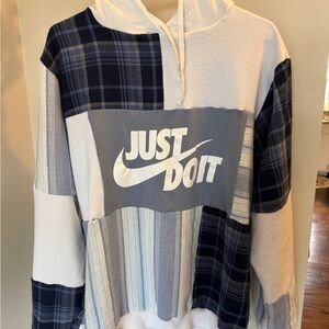 Nike Blue and White Plaid Hoodie